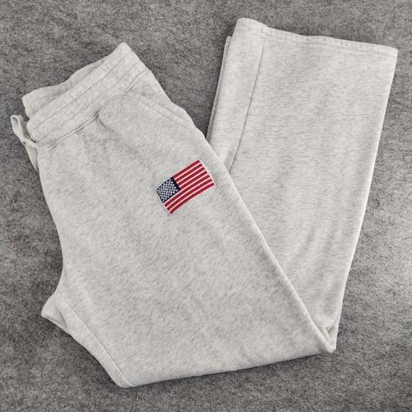 Hollister Pants - Hollister Gray USA Flag Patch Fleece Wide Leg Sweatpants Loungewear Womens M